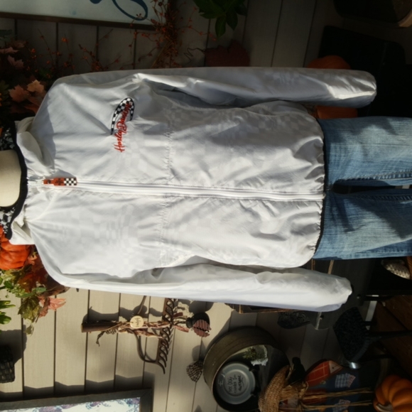 HARLEY-DAVIDSON ♡ White|Black|Orange Check Lining Zip Front Hoodie H-D Jacket M - Picture 9 of 17